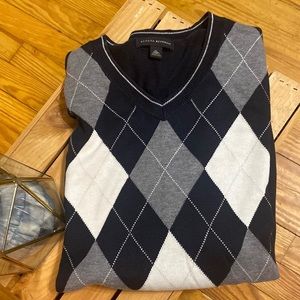 Banana Republic Mens XL Blue Argyle V Neck Pullover Sweater Pima Cotton Wool